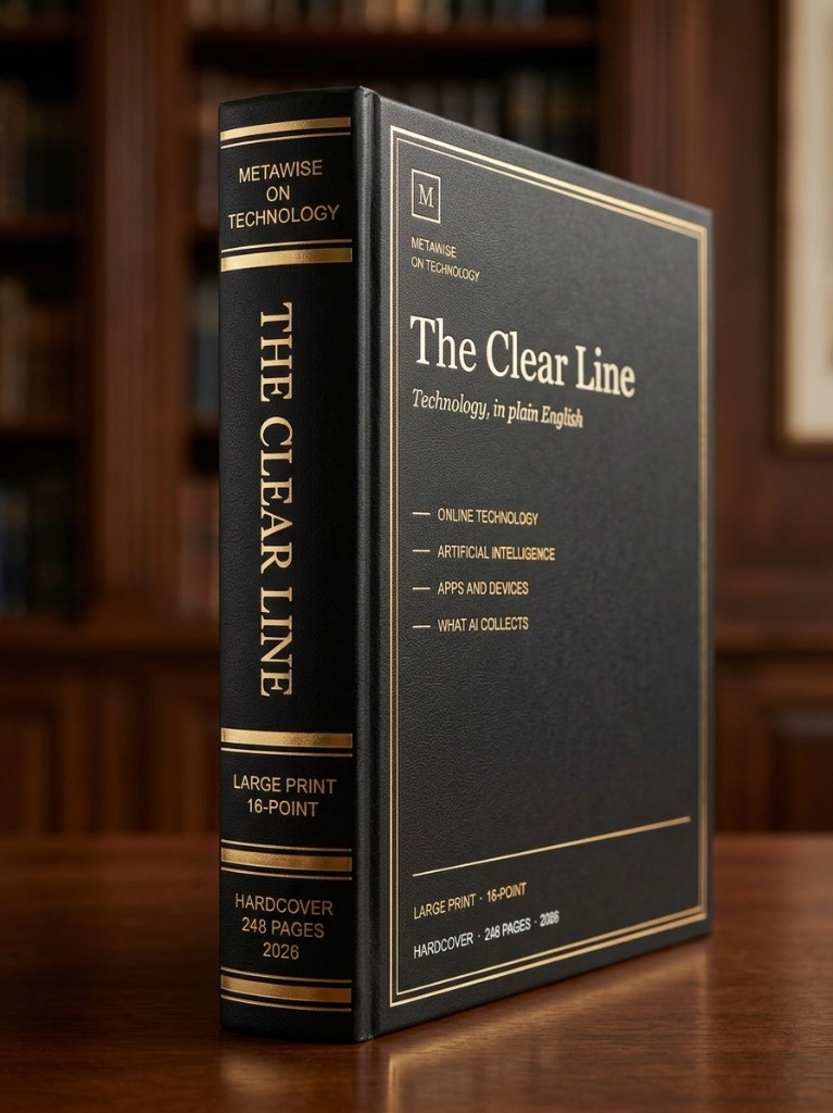The Clear Line hardcover resting on a table beside reading glasses
